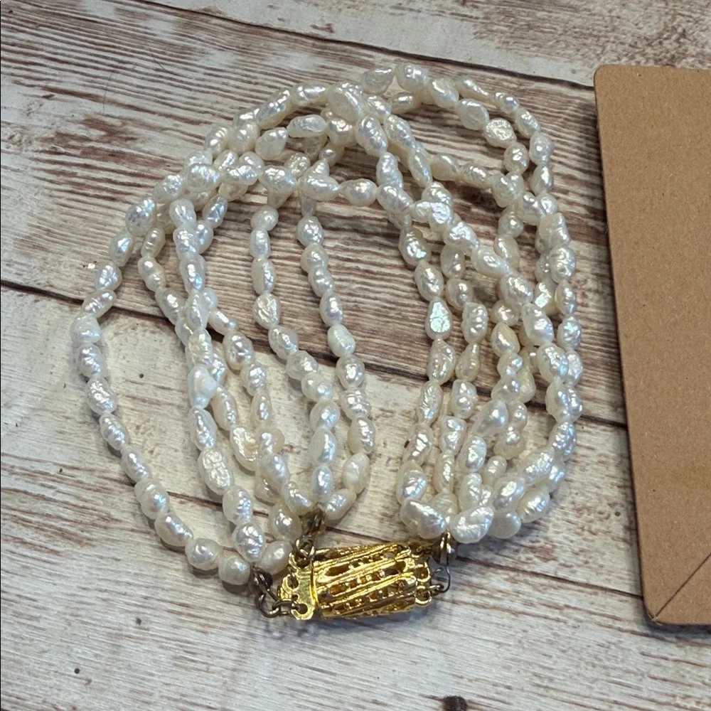 Elegant Multi-strand Freshwater Pearl Bracelet and Dangle Earrings Set